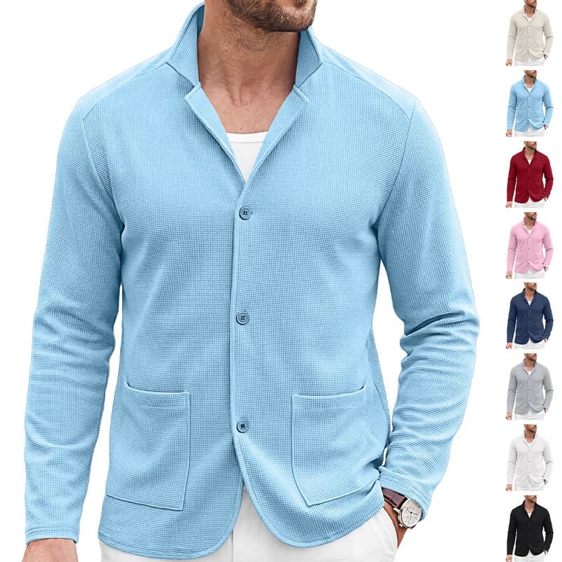 Cardigan Blazer De Malha Waffle Masculino , Jaqueta De Terno De Negócios Leve E Fino Com Botões