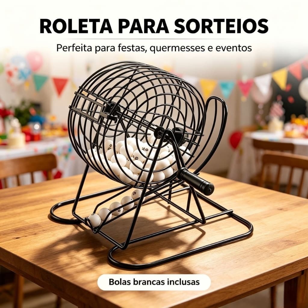 Máquina de Sorteio Manual Gaiola Metálica Bolinhas Coloridas Bingo Festas e Premiações Empresariais