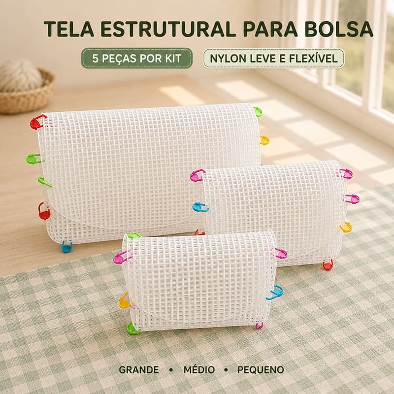 Tela Estrutura Para Bolsa de Crochê - Malha Chenille 5 Und