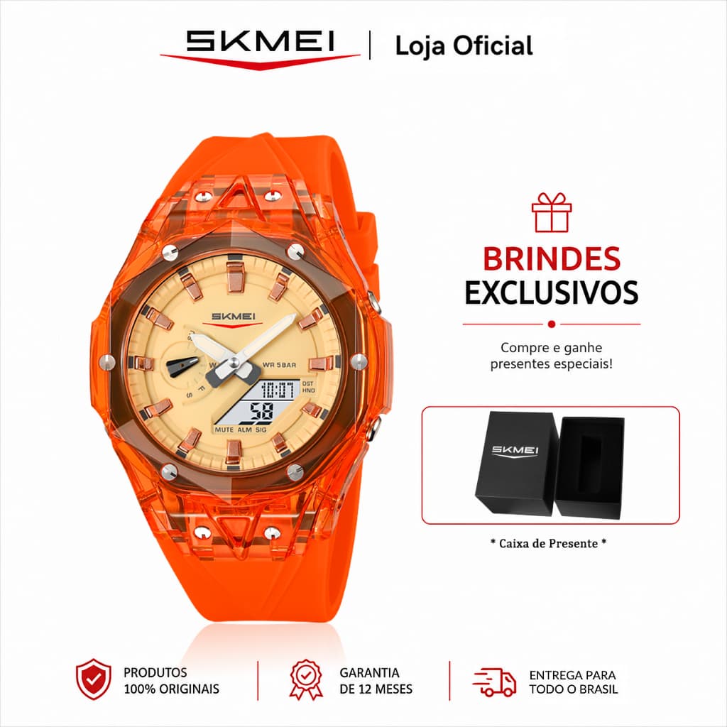 SKMEI Relógio Unissex Analógico Digital Esportivo Pulseira de Silicone com Data Resistente à Água 5ATM