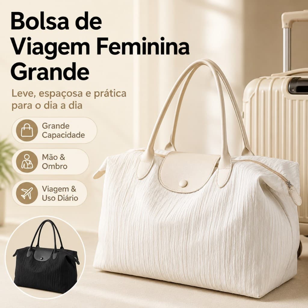 Bolsa de Viagem Feminina Grande Bolsa de Ombro Tote Leve para Trabalho Passeio e Viagem