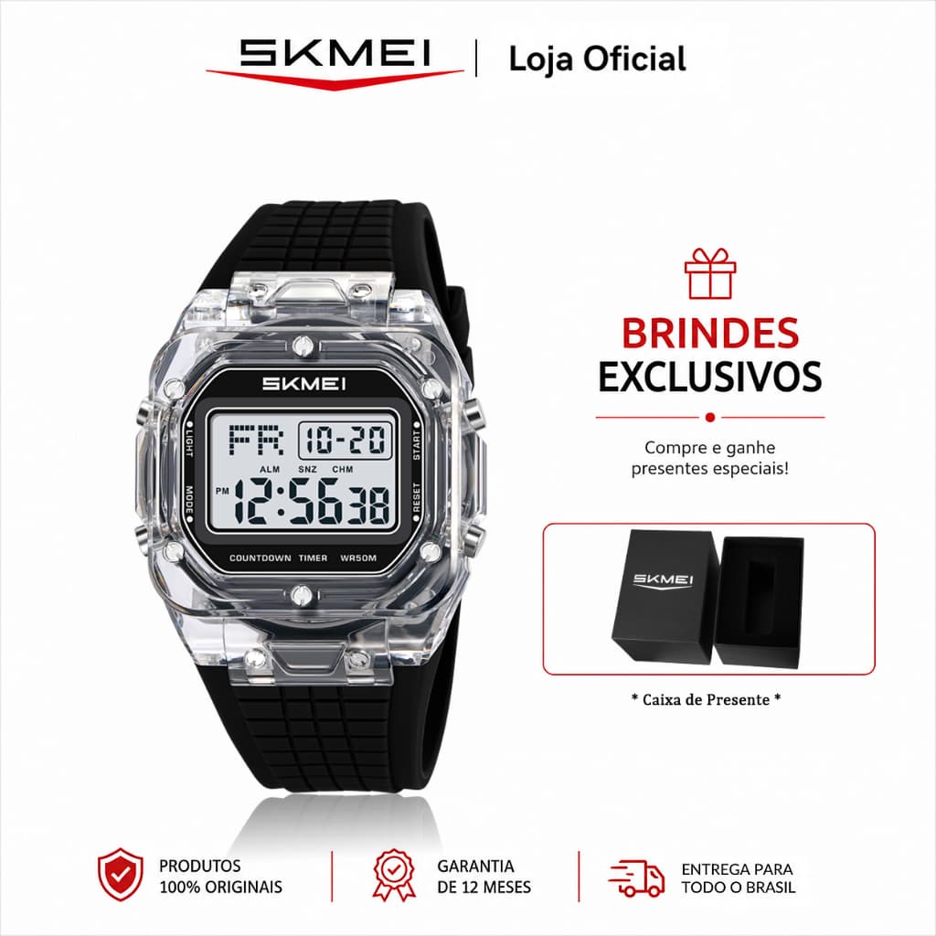 SKMEI Relógio Digital Esportivo Masculino e Feminino com Cronômetro Alarme Calendário e Luz EL