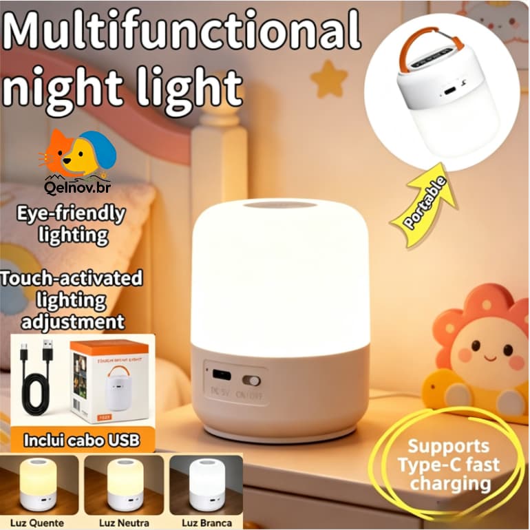 Abajur Quarto Luminária Led De Mesa Criado Mudo Recarregável Touch Cabeceira De Quarto Luz Estudos