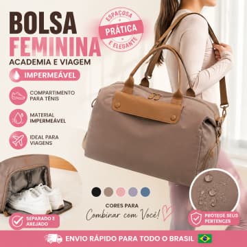 Bolsa De Academia Feminina Impermeável Grande Com Compartimento Para Tênis E Viagem