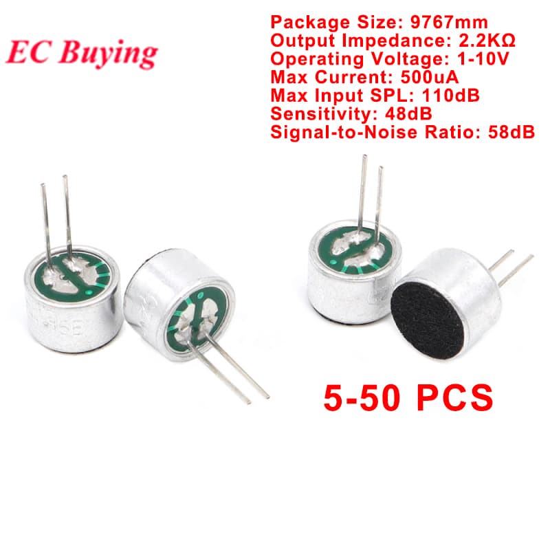 50 Peças/5 9 * 7mm Microfone De Eletreto Capacitivo Com Pinos Condensador Sensibilidade De Captação 52D 9x7mm 9mm X 7mm