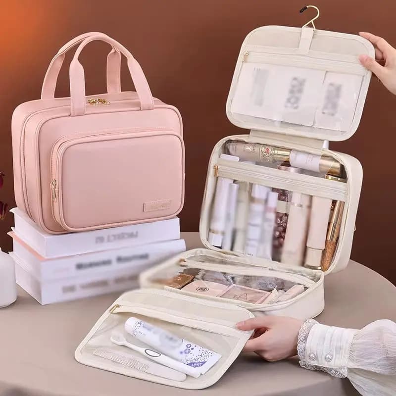Pendurado Saco De Maquiagem Couro Do Plutônio Grande Capacidade Organizador Cosmético Portátil Viagem Bolsa De Higiene P