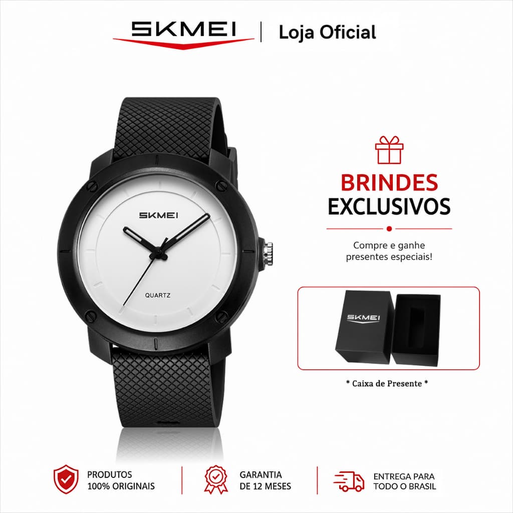 SKMEI Relógio Masculino Analógico de Quartzo Esportivo Casual Pulseira de TPU 5ATM Resistente à Água