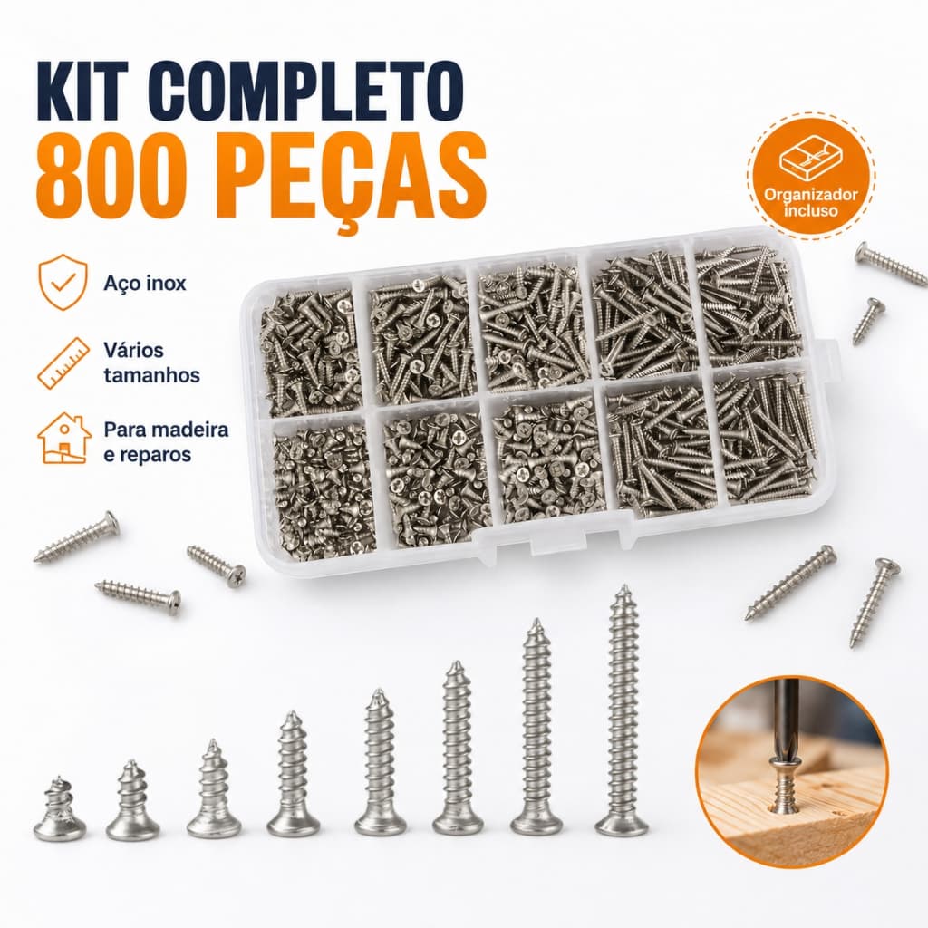 Kit 800 Peças Parafusos com Organizador – Multiuso