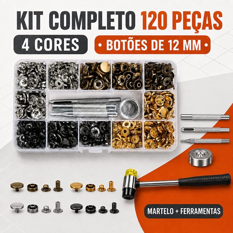 120 conjuntos de botões de pressão invisíveis de Metal de 12 mm (estilo de costura) - com caixa de armazenamento, adequa