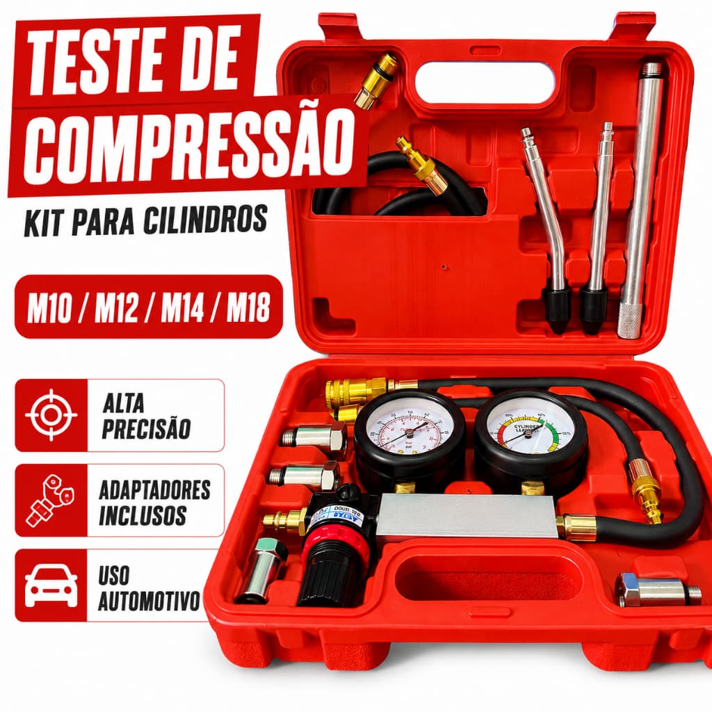 Kit de teste de compressão para motores bicilíndricos; kit de ferramentas para teste de vazamento e compressão do motor