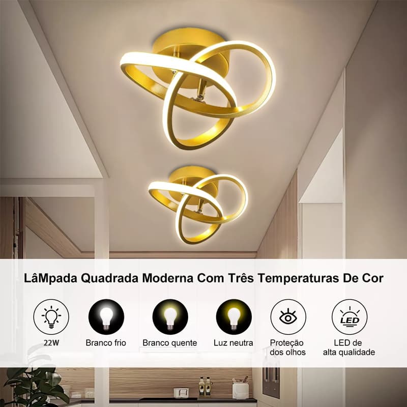 Luminária Plafon LED de Teto Moderna com 3 Cores de Luz Para Sala, Quarto, Hall e Ambientes Internos