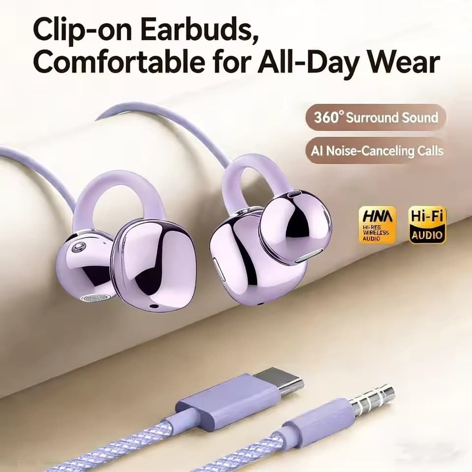 2026 Novo Clip-on Tipo C & 3.5mm Controle Com Fio Alta Fidelidade Som Fones De Ouvido Esportes Gamer Fone Microfone HD