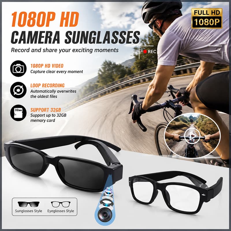 Wearable HD 1080P Mini Óculos Câmera Portátil De Segurança Ao Ar Livre Esportes DV DVR Gravador Vídeo Vigilância Filmado