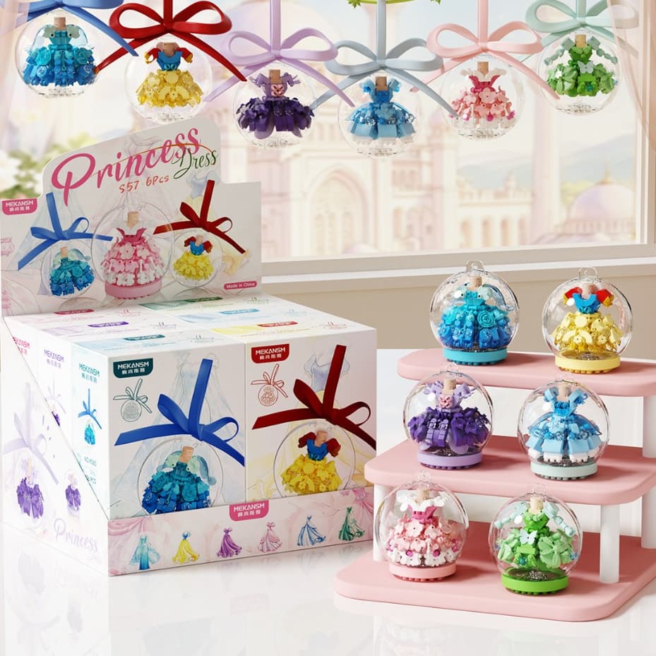6 Pçs/set Dança Princesa Vestido Bola De Cristal Modelo Blocos De Construção Brinquedo Presente