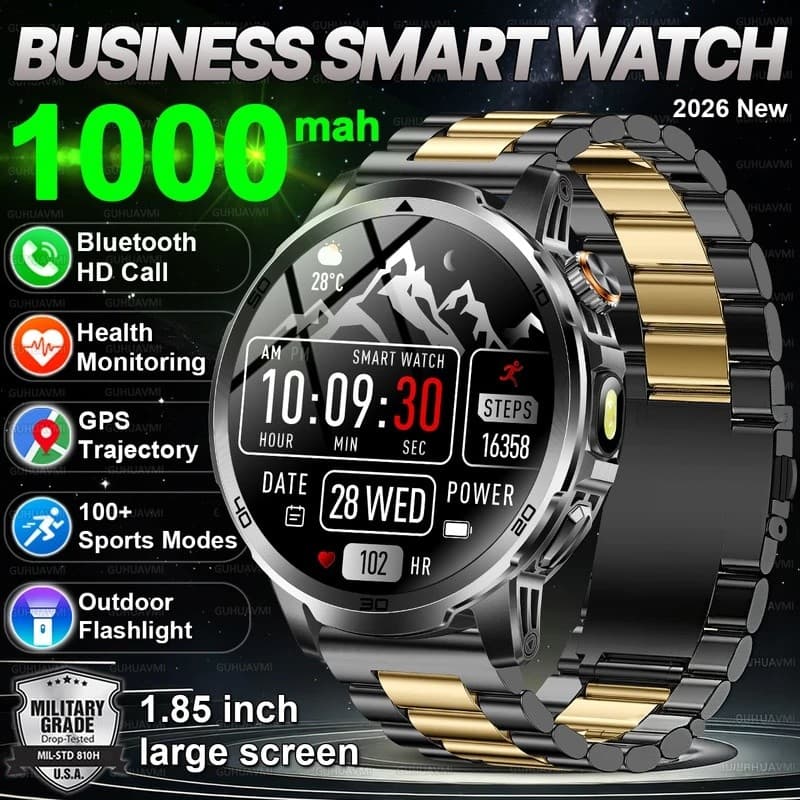 2026 Novo Negócio Smartwatch Relógio Inteligente Para Homem 1.85 " Tela HD 10ATM À Prova Dwaterproof Água 1000mAh Bateri