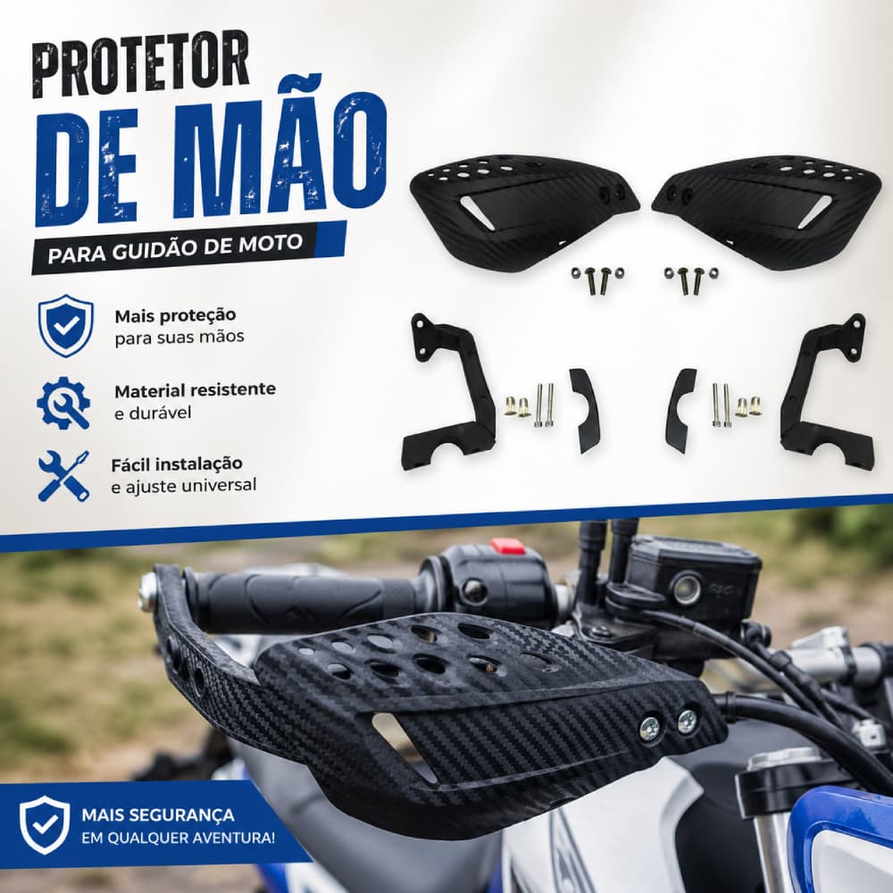 Kit Com 2 Protetor Mão Modelo Vector Moto Preto Manopla Punho Nylon Universal Guidão 22mm