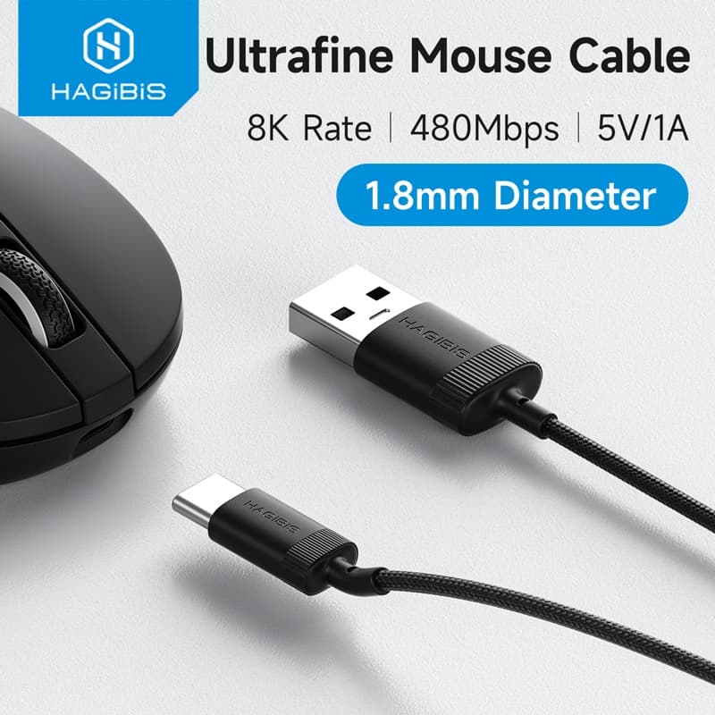 Hagibis Cabo De Mouse Leve Ultra-Fino Paracord Tipo C Carregamento Macio Taxa De Pesquisa De 8000 Hz Para Teclado E Outr