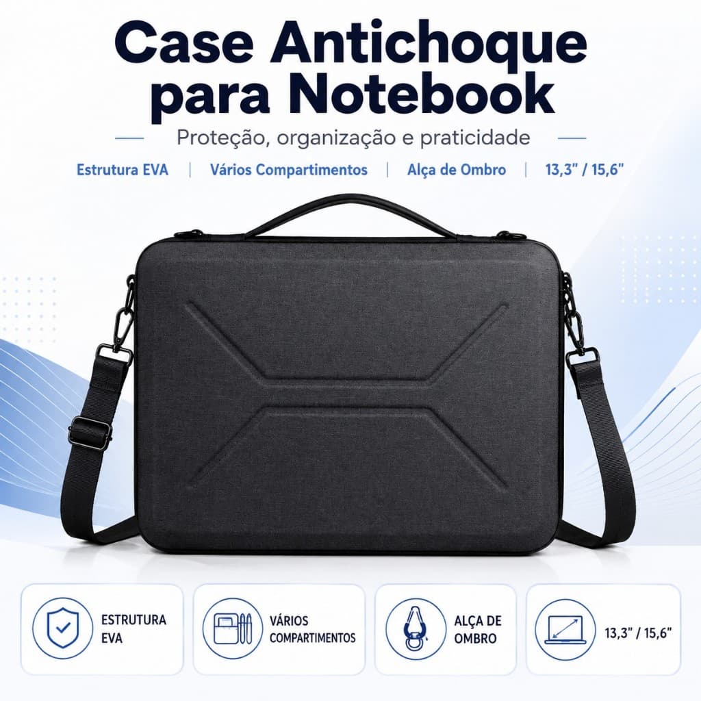 Case para Notebook EVA Antichoque 13,3/15,6 Polegadas com Alça e Compartimentos