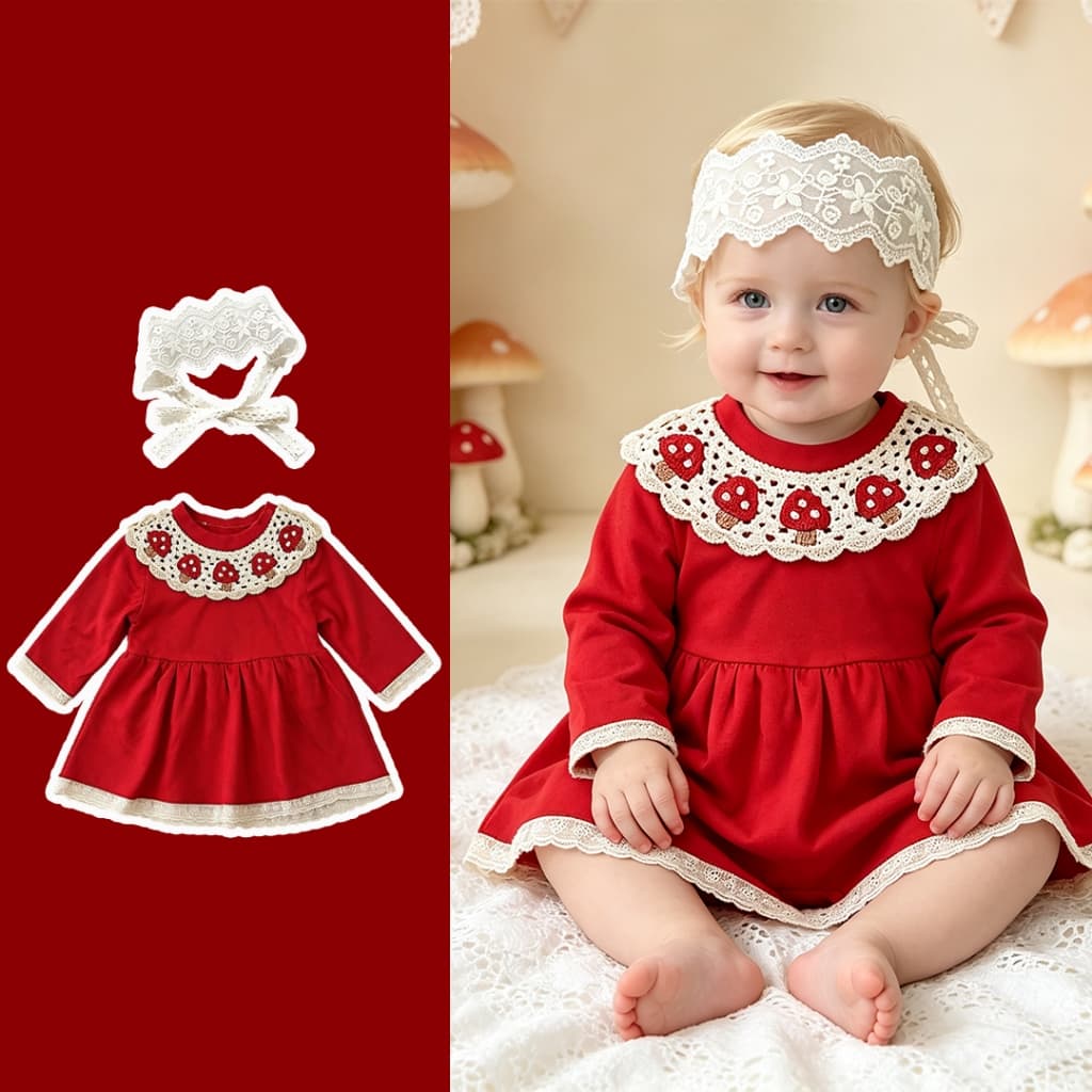 Roupas De Bebê Recém-Nascido Menina Moda Vestido Manga Longa Bonito Morango Colete Estilo retro Conjunto