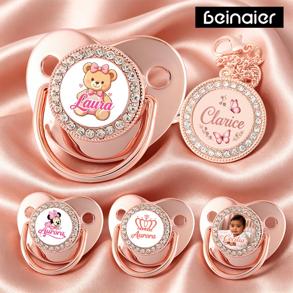 Kit Chupeta de Bebê Personalizada com Foto e Nome,Bico Redondo/Ortodôntica,0 a 36 meses,BPA Free