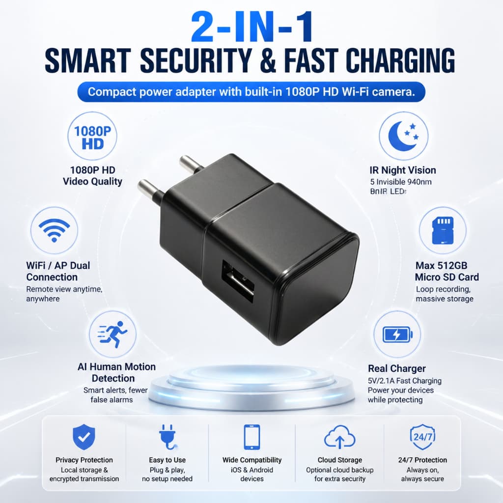 1080P Carregador USB Plug-in Câmera WiFi Visão Remota Fonte De Alimentação De Parede Noturna Verificação Segurança Inter