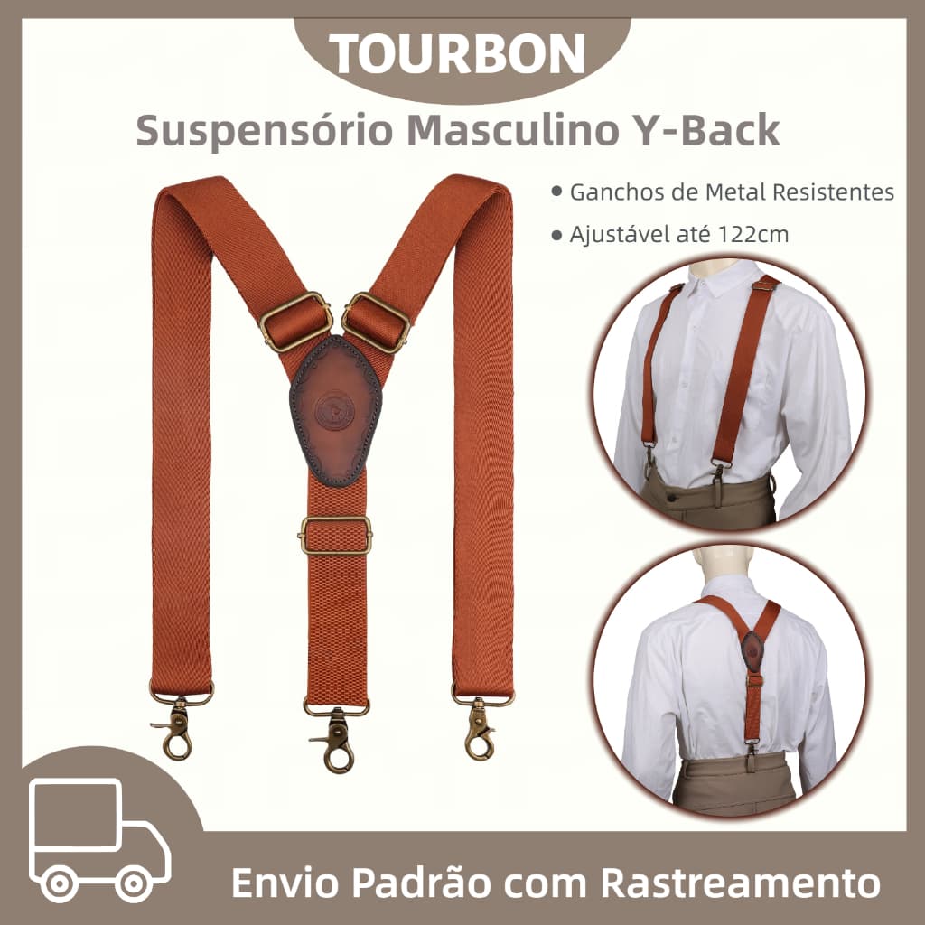 Suspensórios Masculinos TOURBON Com Costas Em Y De 1.4 " De Largura , Elástico Ajustável , Resistente , 3 Ganchos Girató