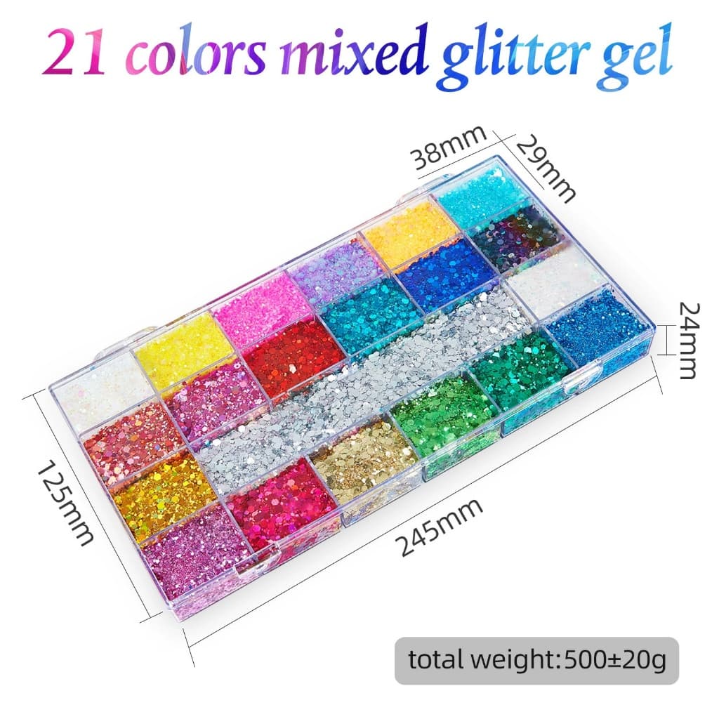 21 Cores Chunky Glitter Gel Para Rosto Corpo Shimmer Pintura À Prova Dwaterproof Água Maquiagem Arte Do Prego Cabelos Bo
