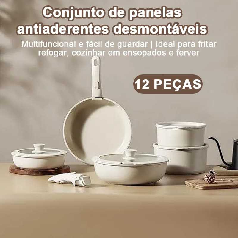 Kit Frigideiras e Panela Antiaderente com Cabo Removível Cozinha Saudável Não Gruda