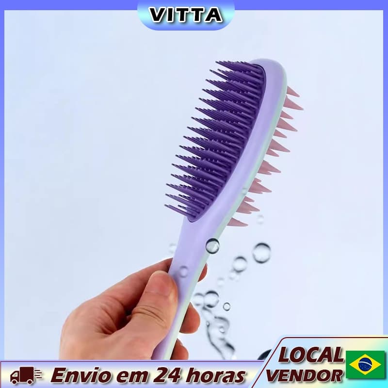VITTA dupla face Shampoo escova massageador Silicone dente grosso com alça profissional limpeza do couro cabeludo pente