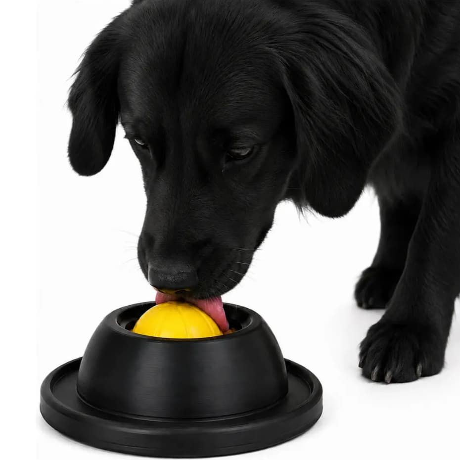 Brinquedo Interativo para Cães Bola Giratória Anti Ansiedade Dispenser Petisco Lambedor Comedouro Lento Pet Preto