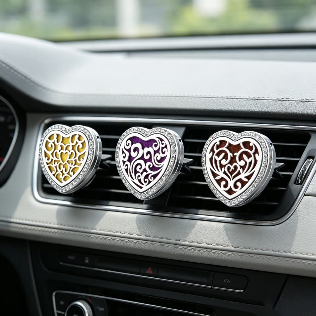 Strass Formato De Coração Clipe Difusor De Ventilação De Ar Para Carro Aromaterapia De Aço Inoxidável 316L Multi Padrão