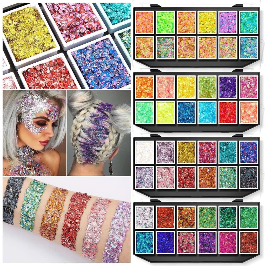 Paleta De Gel Com Glitter , Arte Corporal , Pintura Facial , Luminosa , Holográfica , Segura , Efeitos Especiais , Lante