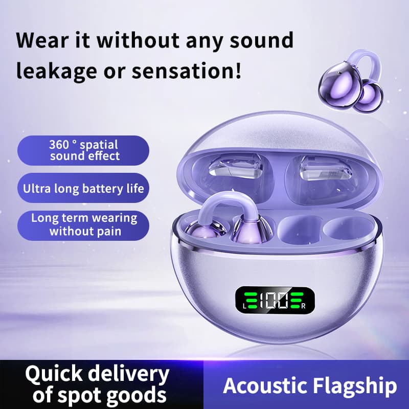 TWS condução óssea fone de ouvido Bluetooth versão 5.3 clipe de orelha confortável esportes Display Digital fone de ouvi