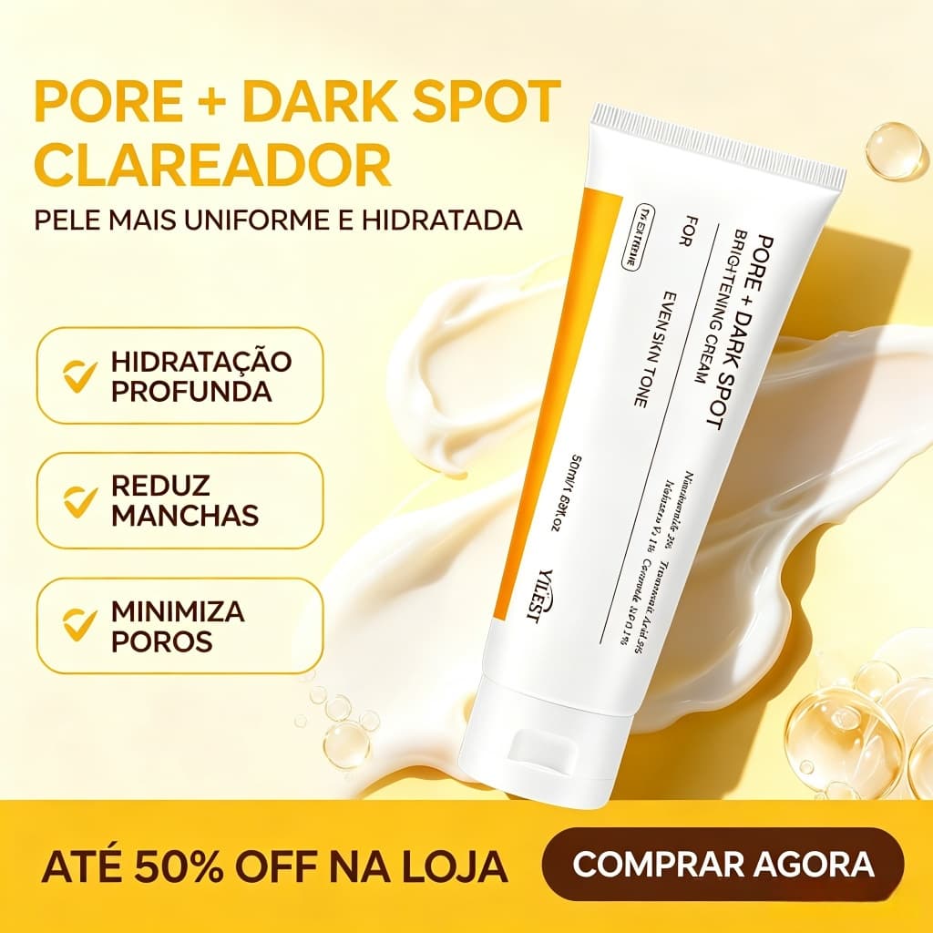 Creme Facial Clareador Anti-Manchas 50ml - Redutor de Poros Hidratação Profunda e Efeito Glow