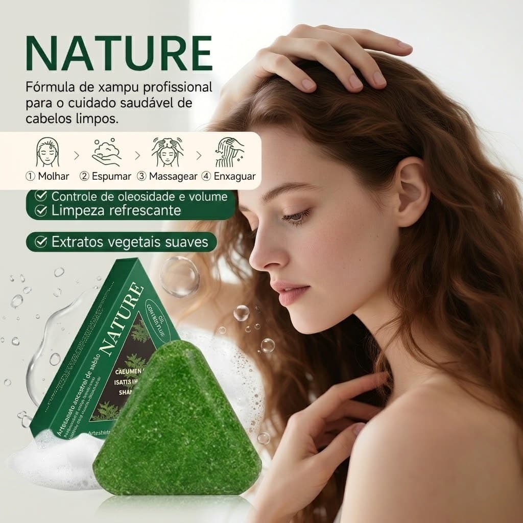 Sabonete Shampoo Volumizante para Cabelo Oleoso 80g | Polígono Multiflorum Controla Sebo Evita Cabelo Achatado
