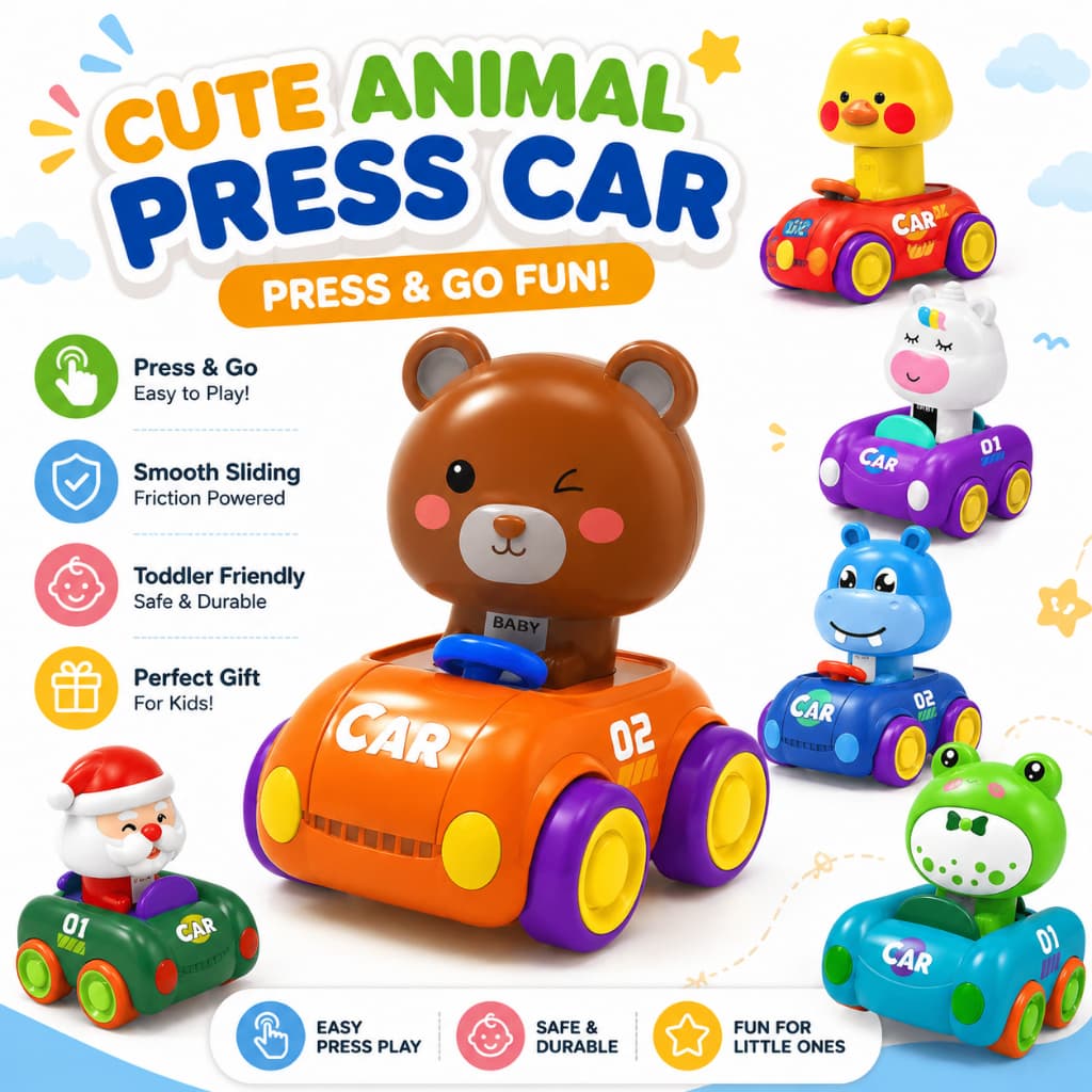 Animal Bonito Imprensa E Ir Carro Brinquedo Dos Desenhos Animados Empurrar Veículo De Corrida Criança Educacional Crianç