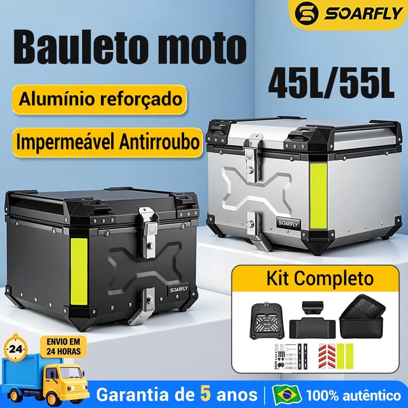 Soarfly Baú Para Moto Baú De 45L / 55L Alumínio Para Motocicleta Suporte+Encosto+Adesivos Refletivos