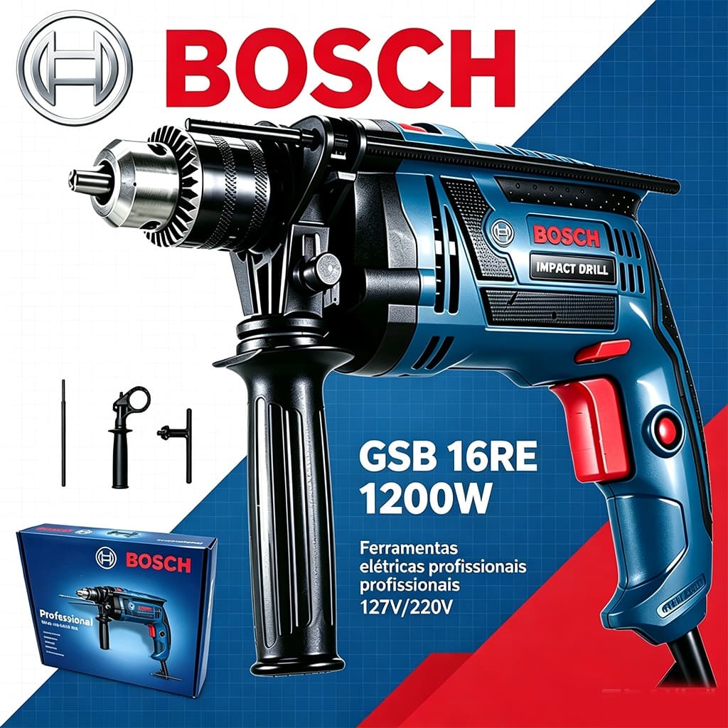 Bosch Original Furadeira Elétrica De Impacto Profissional GSB 16 RE 1200W Bosch Furadeira com Fio