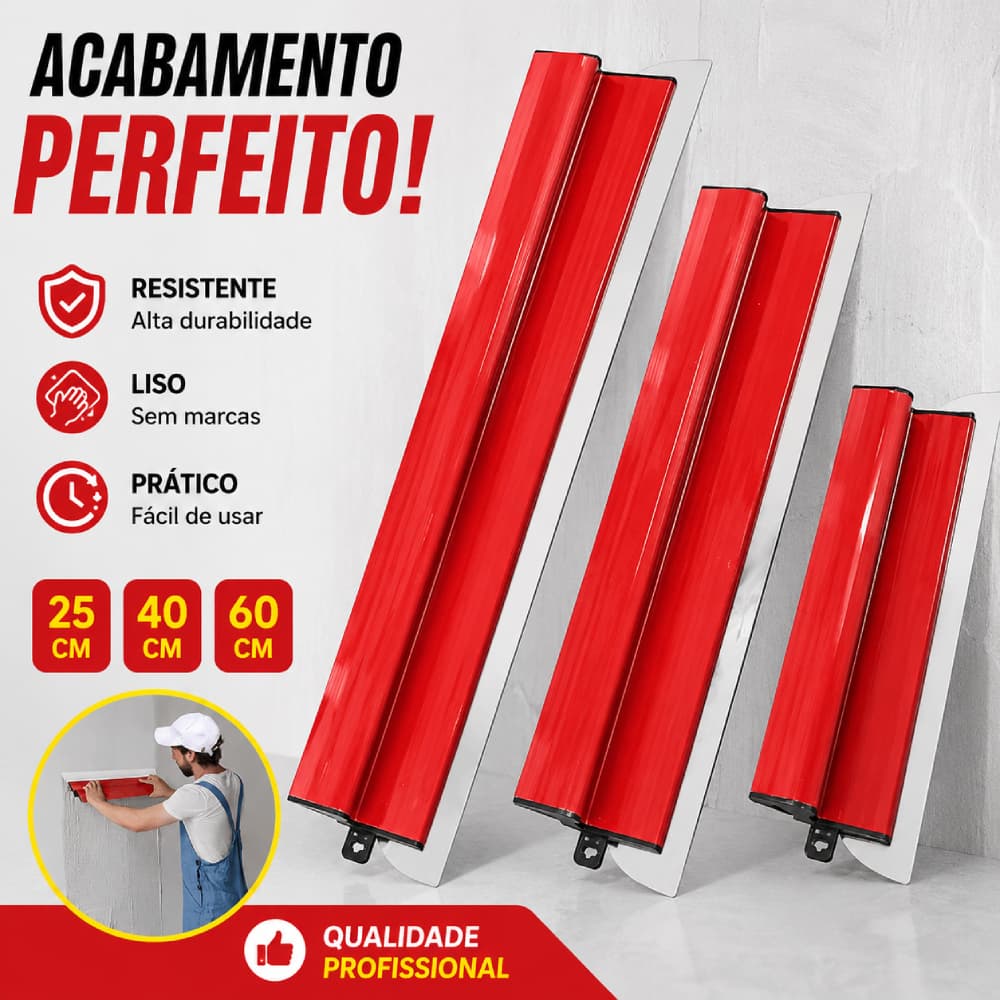Desempenadeira Aço Inox com Lâmina Flexível e Lisa para Massa Corrida 60cm