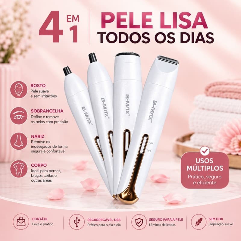 Depilador elétrico feminino 4 em 1, barbeador para remoção de pelos, corpo, pelos do nariz, pelos das axilas, barba reca