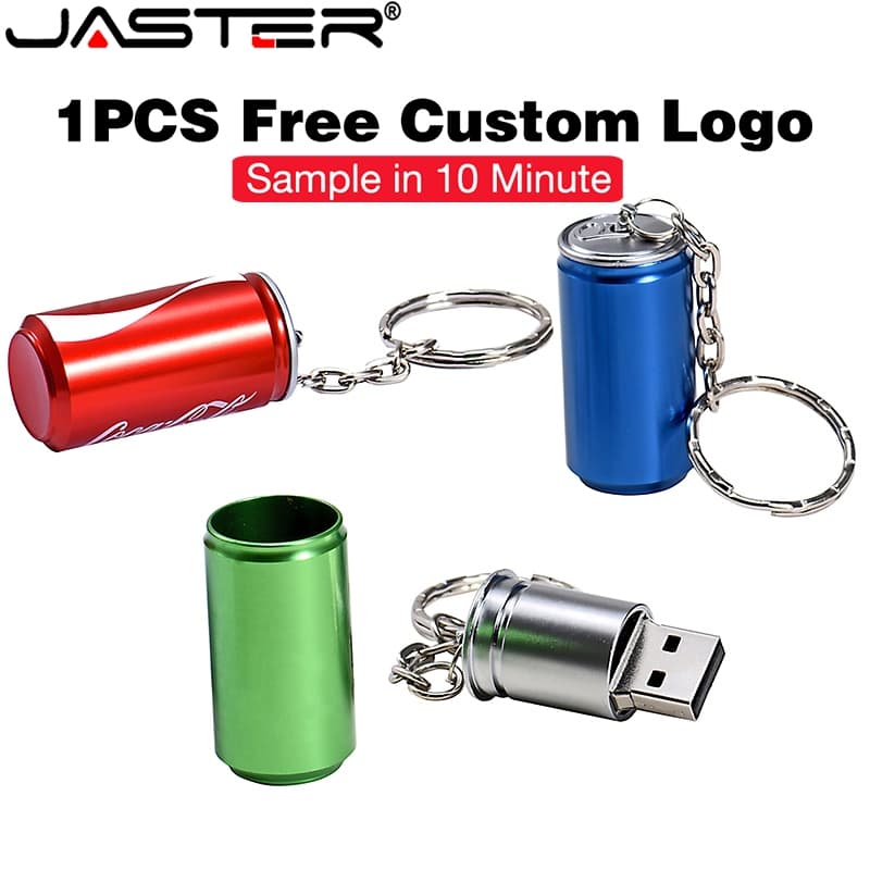 JASTER Latas De Coca-Cola Criativas USB 2.0 Flash Drive Com Chaveiro Pen Portátil Capacidade Real Memory Stick 64GB/32GB