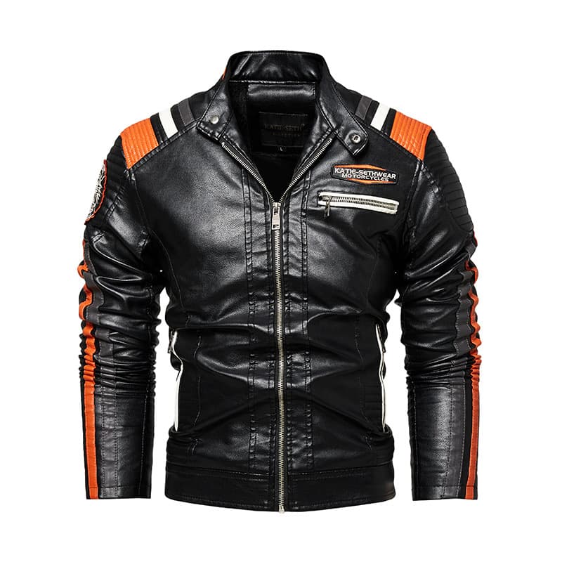 Jaqueta de Couro para Homens, Estilo Motociclista com Gola e Costuras - Lazer Outono/Primavera, Pronta Entrega
