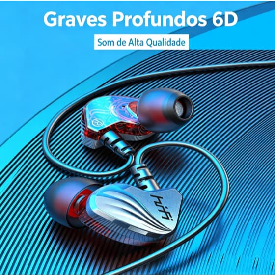 Fone de Ouvido Intra-auricular com Fio HiFi 6D Graves Profundos Controle com Microfone para Celular Notebook PC Gamer