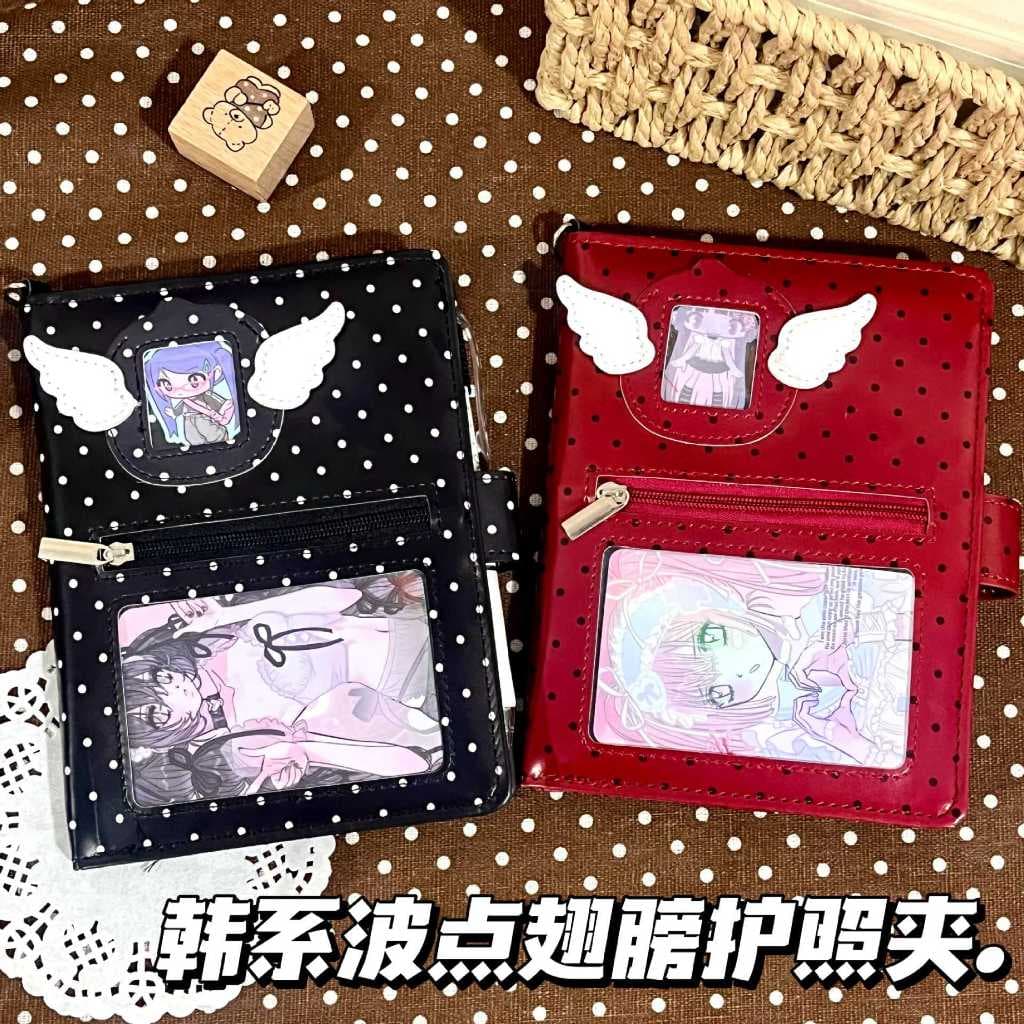 Novo estilo de contraste cor bolinhas porta-passaporte estilo coreano porta-cartões de alto valor asas de anjo bolsa de
