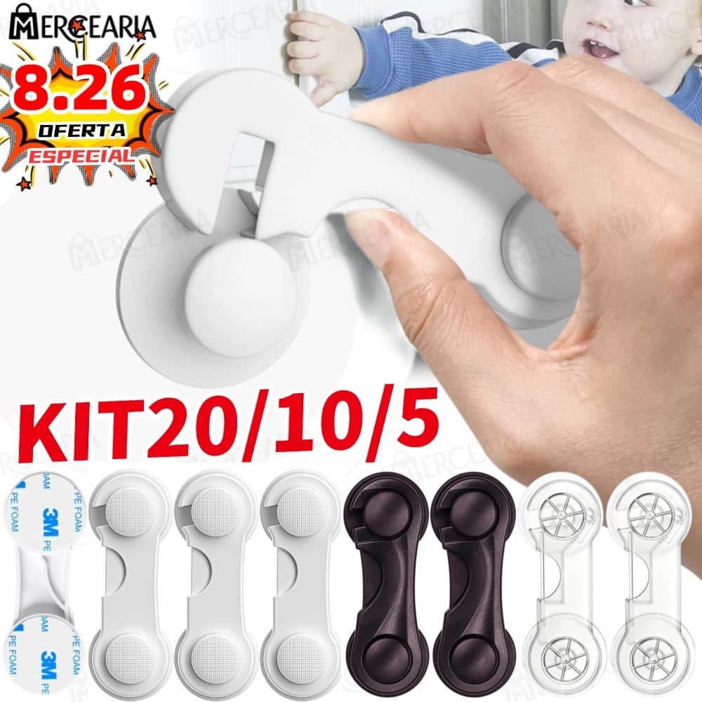Kit 20/10/5 Travas Para Gaveta Porta Armário Segurança Bebê - Opção de cores-MC