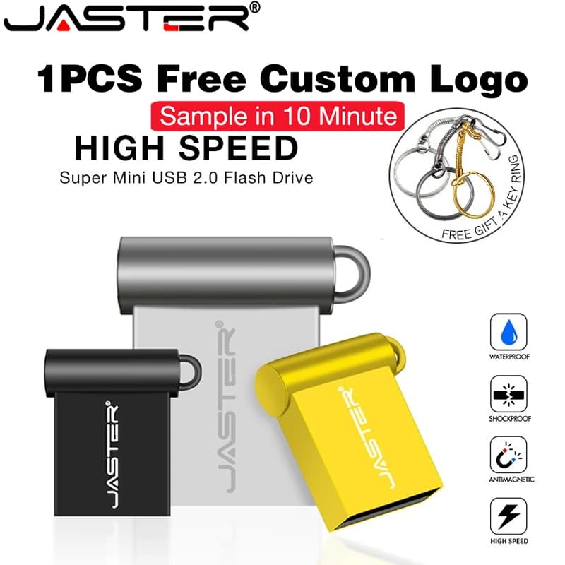 JASTER Super Mini Metal USB Flash Drive 4GB 8GB 16GB 32GB 64GB 128GB 256GB 512GB Caneta Memory Stick U Disk USB2.0 Com C