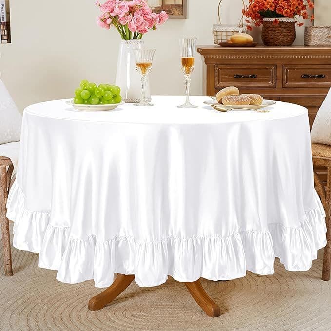 Toalha De Mesa Macia , Durável E Fácil De Limpar Para Mesas De Quatro Lugares ; Apresenta Um design Com Babados De Estil