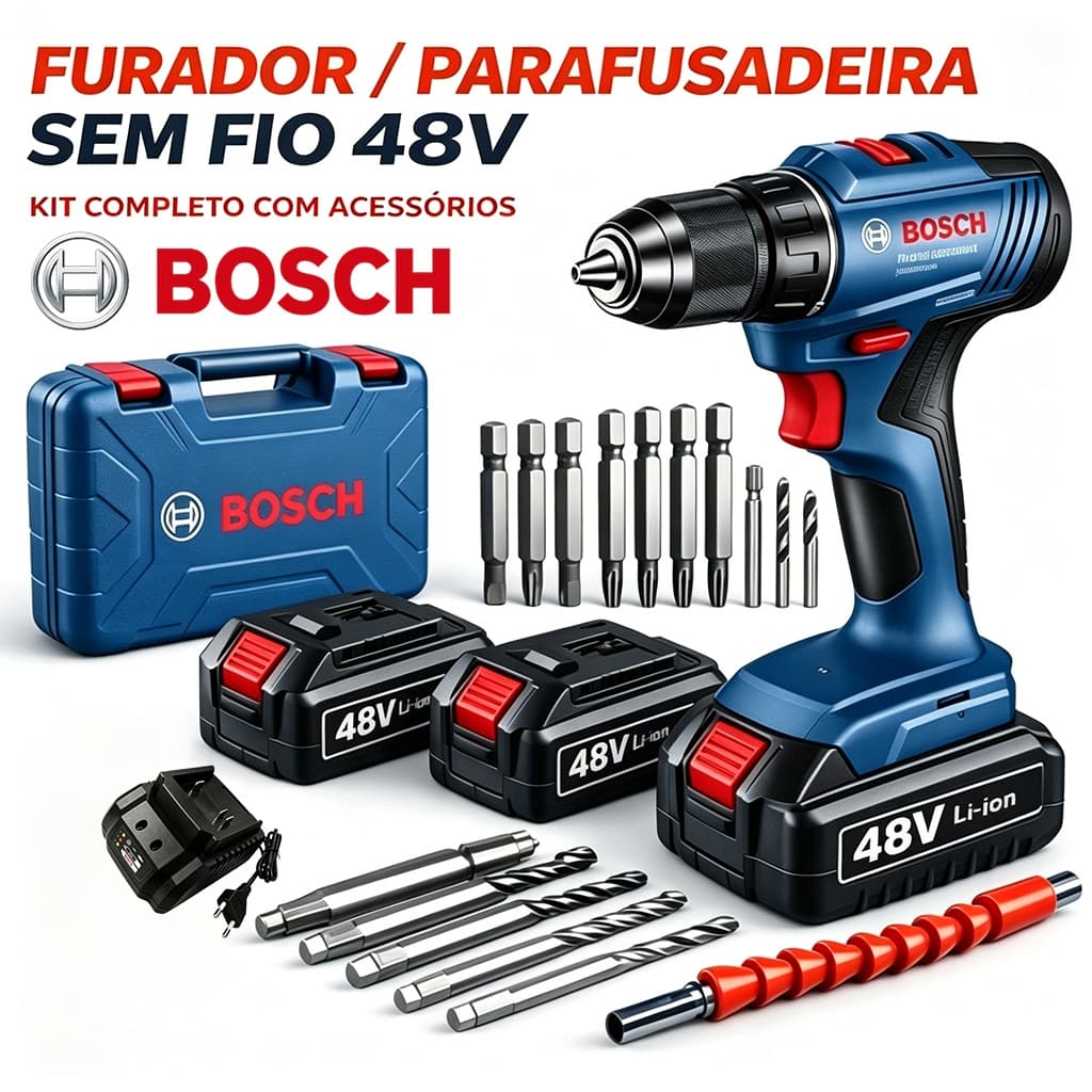 Bosch Original Furadeira Parafusadeira 48V Bosch GSB 6-115 Com 2 Baterias ComAcessórios e Caixas Profissional