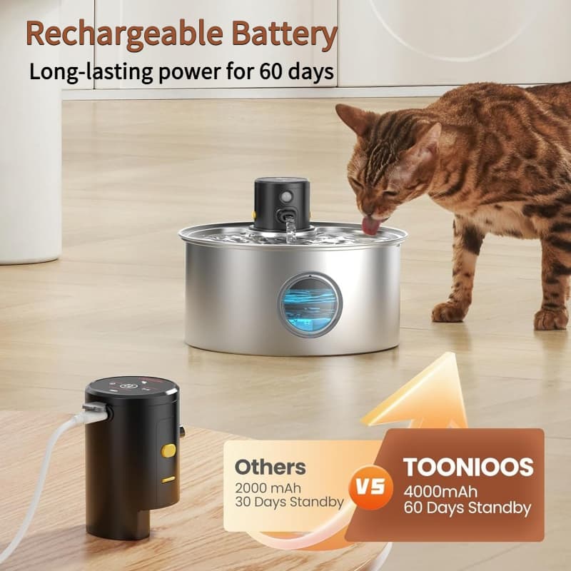 Dispensador De Água Para Gatos 3.2L De Aço Inoxidável 4000mAh Bateria Com 3 Modos Automático Cães E Ultra Silencioso