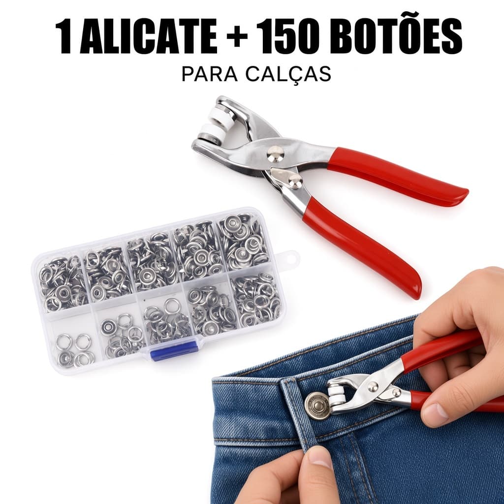 kit de Alicate Aplicador Para Botao De Metal De Pressao Roupa Bebe C/ 150 botões de roupas
